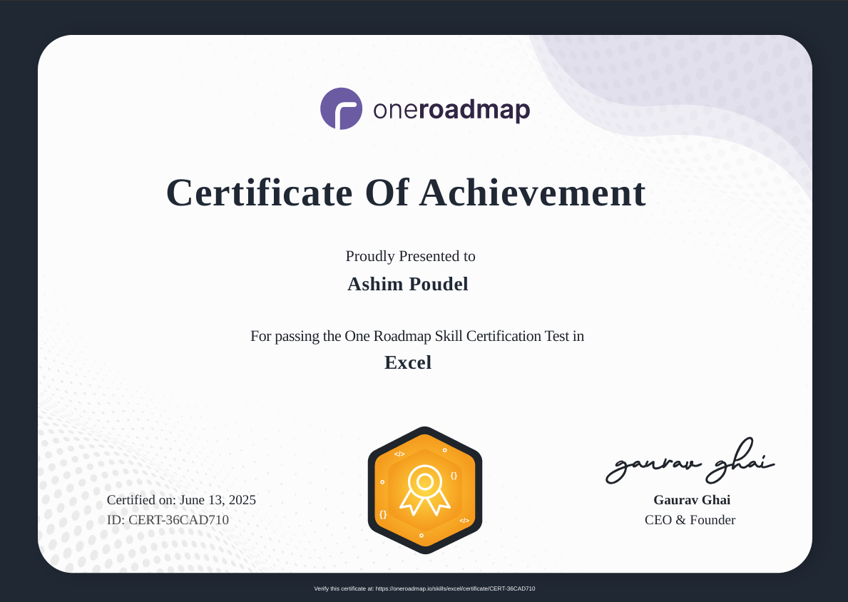 Excel Certificate